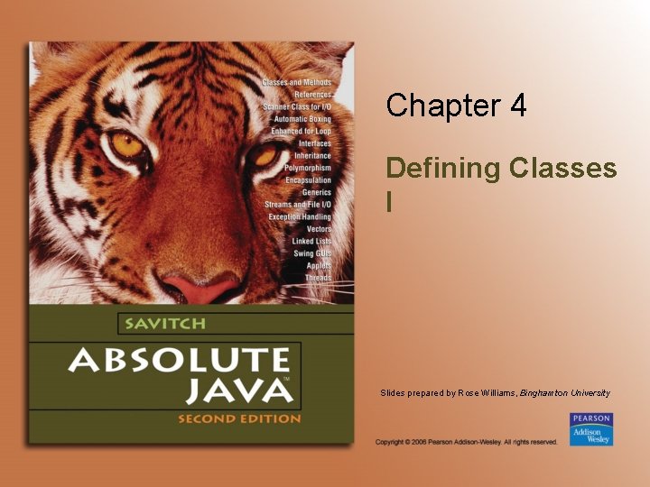 Chapter 4 Defining Classes I Slides prepared by Rose Williams, Binghamton University 