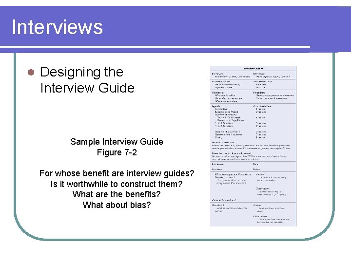 Interviews l Designing the Interview Guide Sample Interview Guide Figure 7 -2 For whose