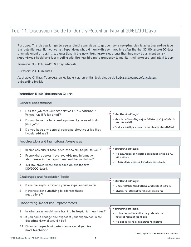 Tool 11 Discussion Guide to Identify Retention Risk