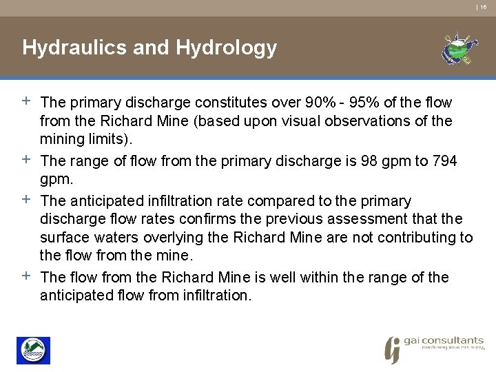| 16 Hydraulics and Hydrology + The primary discharge constitutes over 90% - 95%