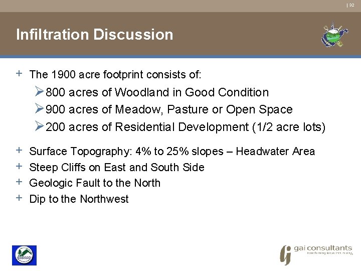 | 32 Infiltration Discussion + The 1900 acre footprint consists of: Ø 800 acres