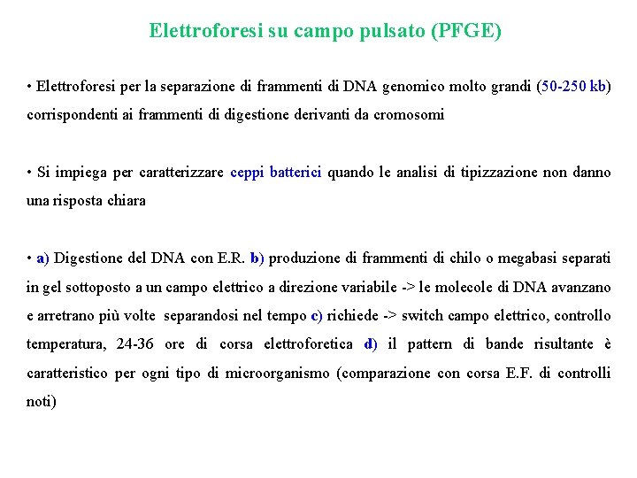 Elettroforesi su campo pulsato (PFGE) • Elettroforesi per la separazione di frammenti di DNA