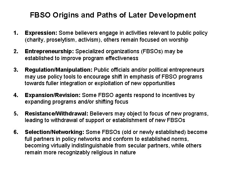 FBSO Origins and Paths of Later Development 1. Expression: Some believers engage in activities