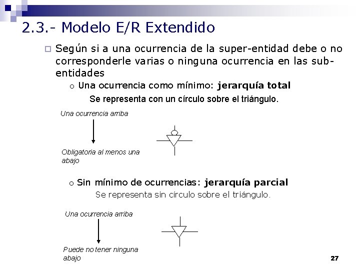 2. 3. - Modelo E/R Extendido ¨ Según si a una ocurrencia de la