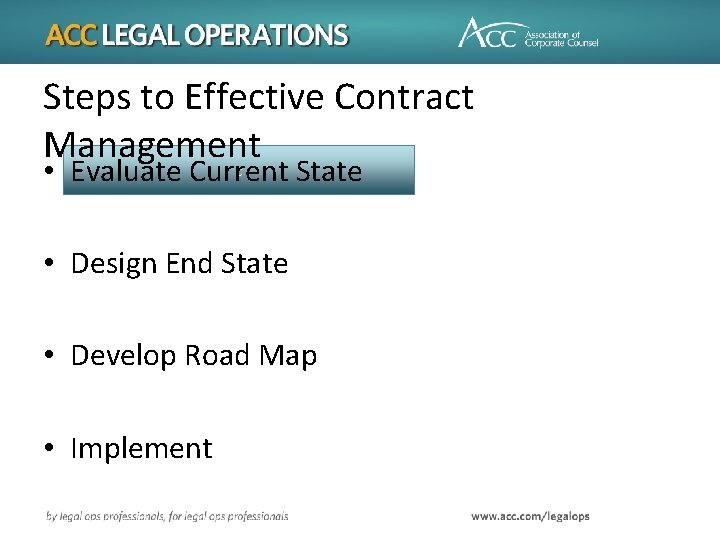 Steps to Effective Contract Management c • Evaluate Current State • Design End State