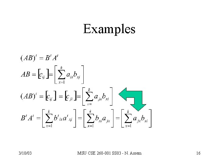 Examples 3/10/03 MSU CSE 260 -001 SS 03 - N. Assem 16 