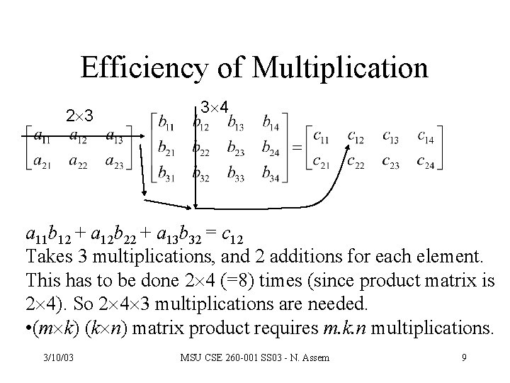 Efficiency of Multiplication 2 3 3 4 a 11 b 12 + a 12