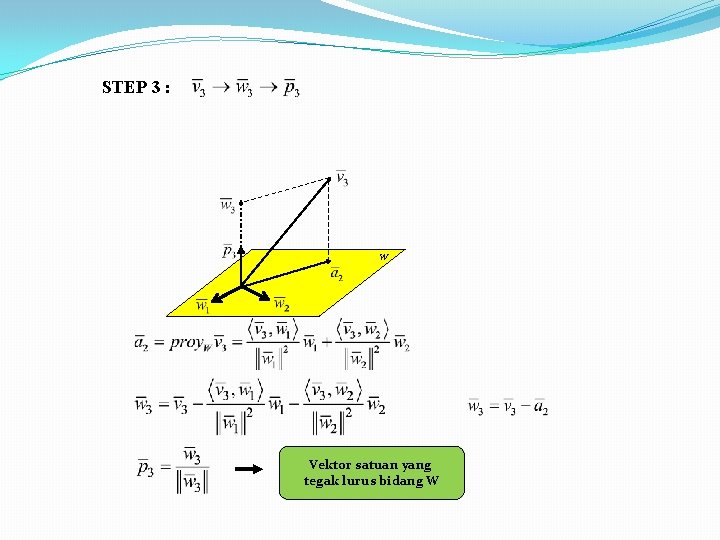 STEP 3 : W Vektor satuan yang tegak lurus bidang W 