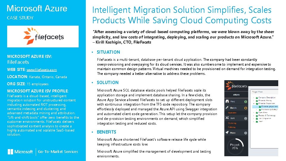 Microsoft Azure CASE STUDY Intelligent Migration Solution Simplifies, Scales Products While Saving Cloud Computing