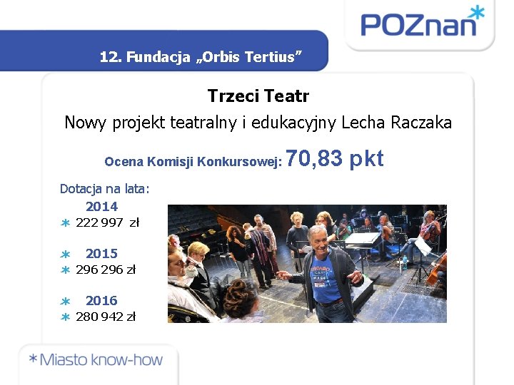 12. Fundacja „Orbis Tertius” Trzeci Teatr Nowy projekt teatralny i edukacyjny Lecha Raczaka Ocena