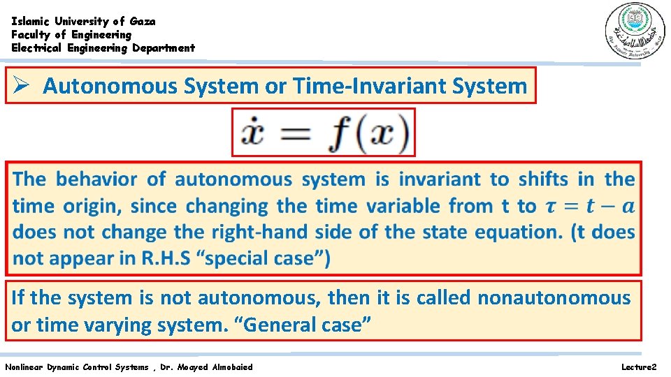 Islamic University of Gaza Faculty of Engineering Electrical Engineering Department Ø Autonomous System or Islamic University of Gaza Faculty of Engineering Electrical Engineering Department Ø Autonomous System or