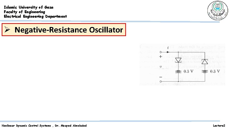 Islamic University of Gaza Faculty of Engineering Electrical Engineering Department Ø Negative-Resistance Oscillator Nonlinear Islamic University of Gaza Faculty of Engineering Electrical Engineering Department Ø Negative-Resistance Oscillator Nonlinear