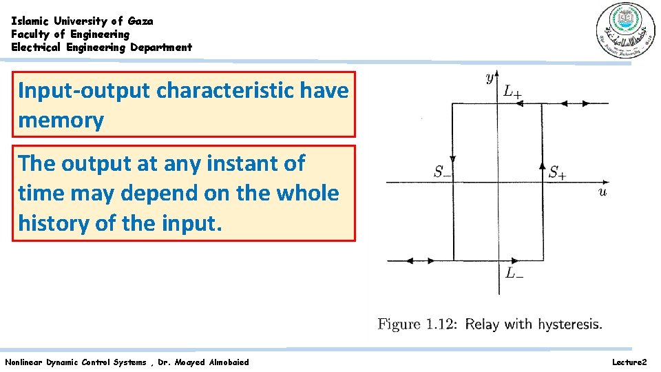 Islamic University of Gaza Faculty of Engineering Electrical Engineering Department Input-output characteristic have memory Islamic University of Gaza Faculty of Engineering Electrical Engineering Department Input-output characteristic have memory