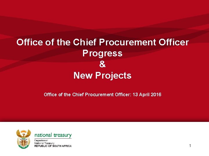 Office of the Chief Procurement Officer Progress & New Projects Office of the Chief