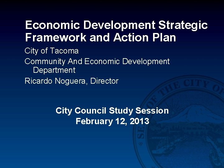 Economic Development Strategic Framework and Action Plan City