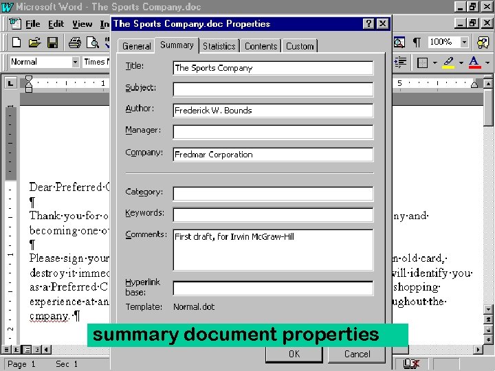 summary document properties 50 