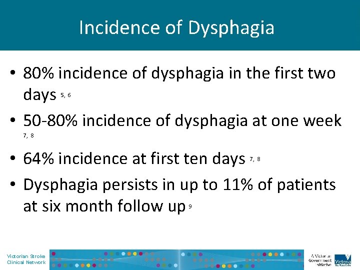 Incidence of Dysphagia • 80% incidence of dysphagia in the first two days •