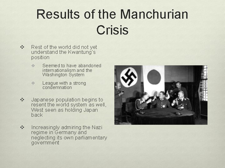 Results of the Manchurian Crisis v Rest of the world did not yet understand
