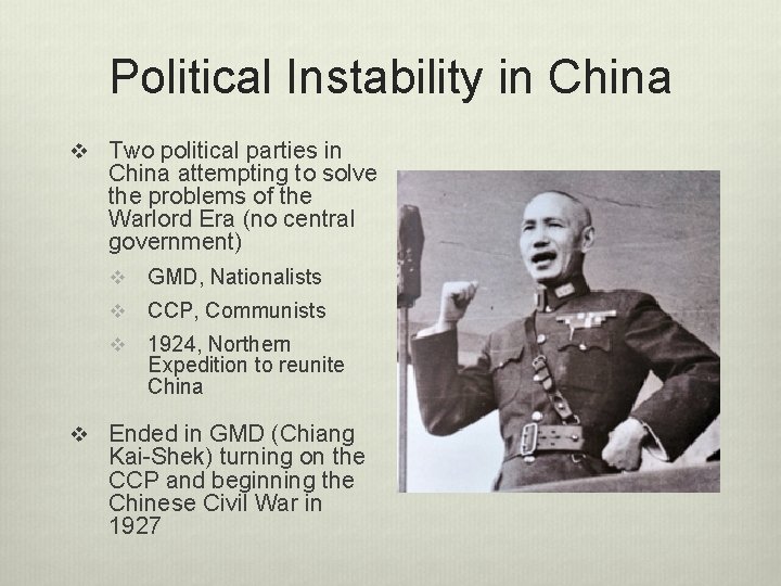 Political Instability in China v Two political parties in China attempting to solve the