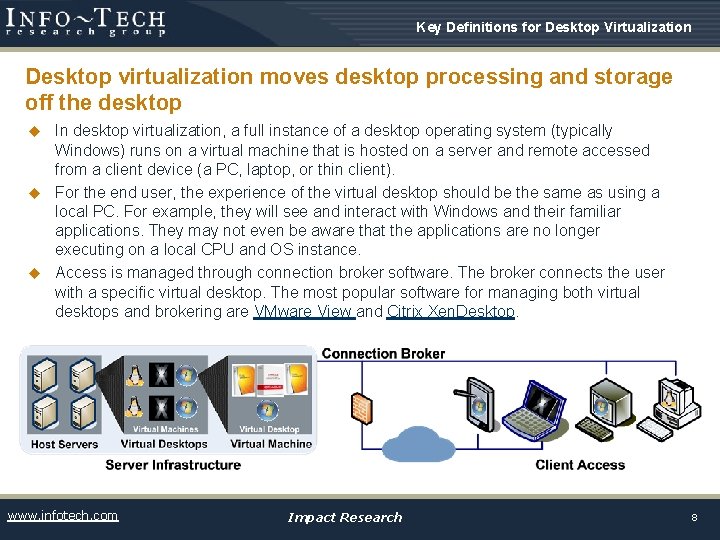 Key Definitions for Desktop Virtualization Desktop virtualization moves desktop processing and storage off the