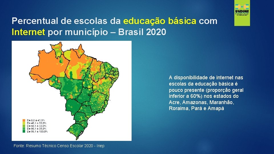 Percentual de escolas da educação básica com Internet por município – Brasil 2020 A