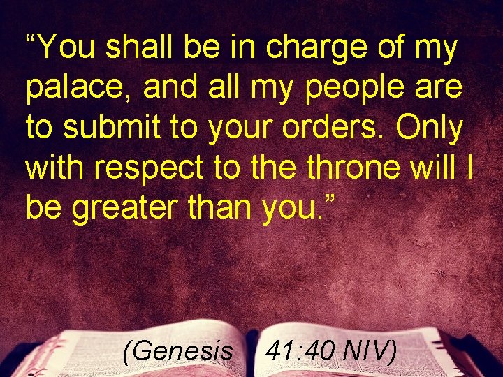 “You shall be in charge of my palace, and all my people are to