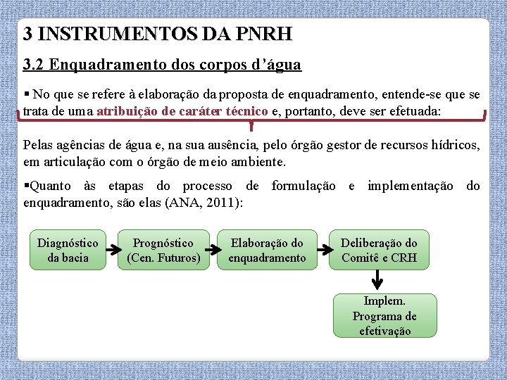 3 INSTRUMENTOS DA PNRH 3. 2 Enquadramento dos corpos d’água § No que se