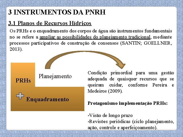 3 INSTRUMENTOS DA PNRH 3. 1 Planos de Recursos Hídricos Os PRHs e o
