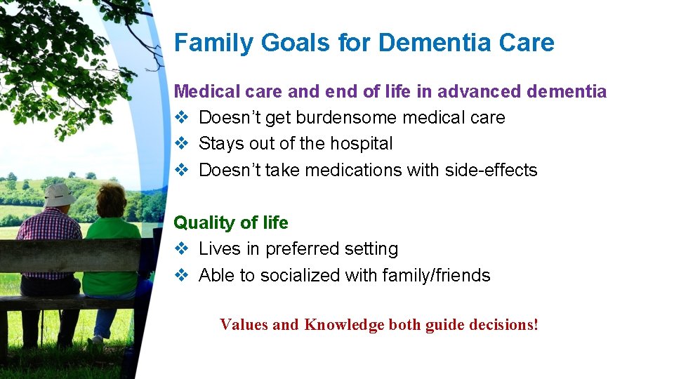 Family Goals for Dementia Care Medical care and end of life in advanced dementia