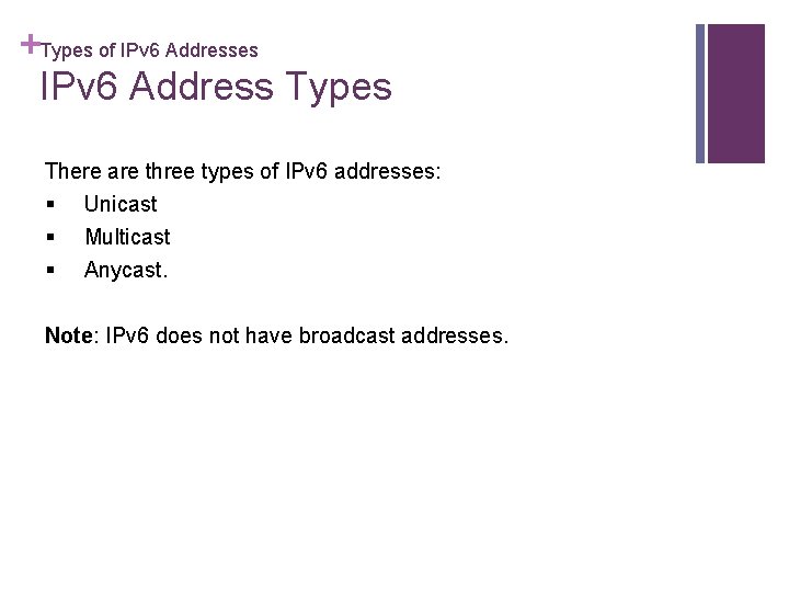 +Types of IPv 6 Addresses IPv 6 Address Types There are three types of