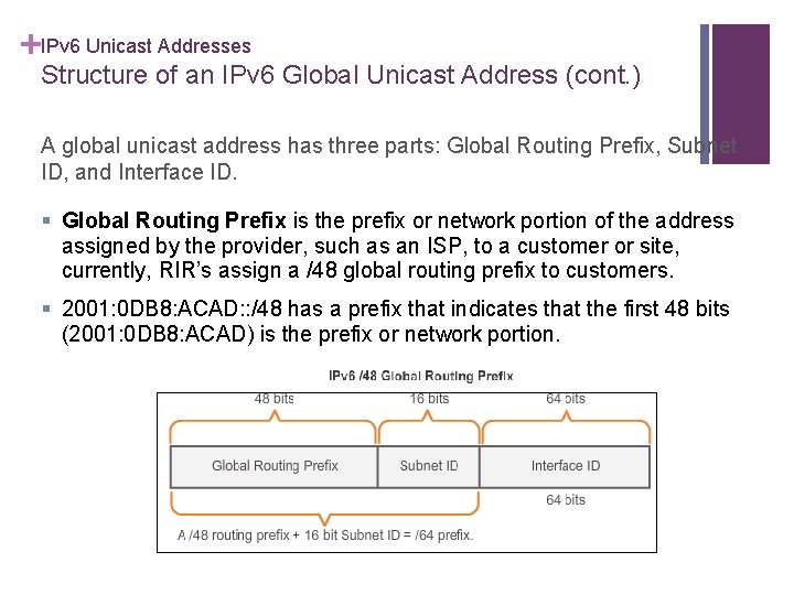 +IPv 6 Unicast Addresses Structure of an IPv 6 Global Unicast Address (cont. )
