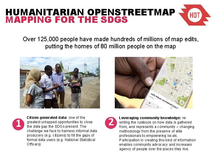 HUMANITARIAN OPENSTREETMAP MAPPING FOR THE SDGS Over 125, 000 people have made hundreds of HUMANITARIAN OPENSTREETMAP MAPPING FOR THE SDGS Over 125, 000 people have made hundreds of