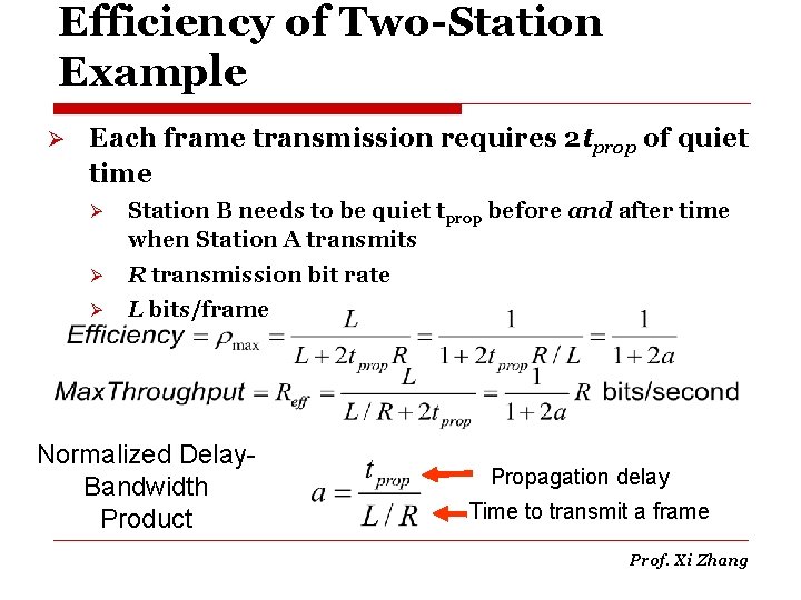 Efficiency of Two-Station Example Ø Each frame transmission requires 2 tprop of quiet time