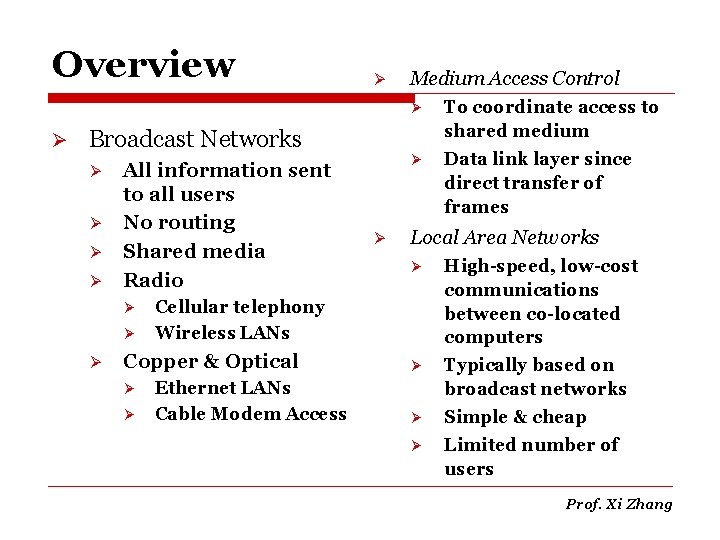 Overview Ø Ø Broadcast Networks Ø Ø All information sent to all users No