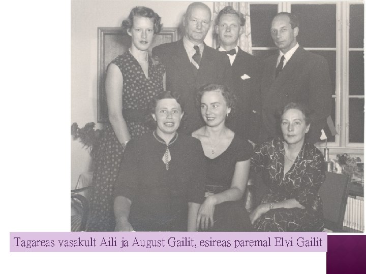 Tagareas vasakult Aili ja August Gailit, esireas paremal Elvi Gailit 