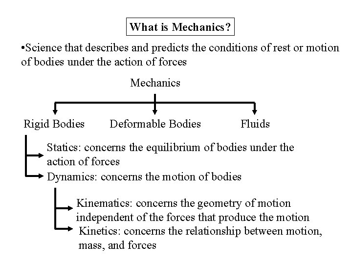 What is Mechanics? • Science that describes and predicts the conditions of rest or