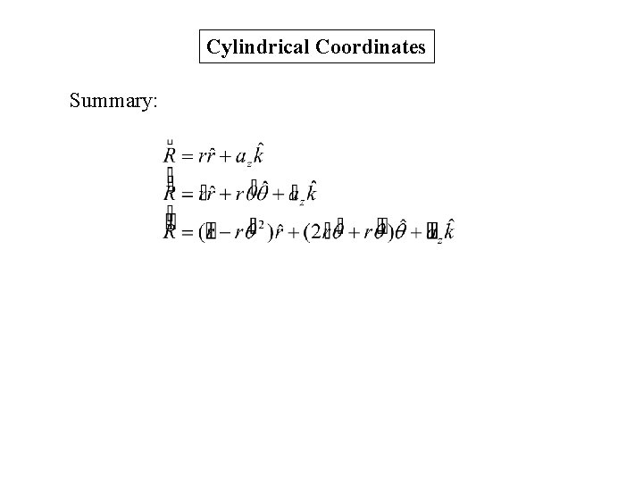 Cylindrical Coordinates Summary: 