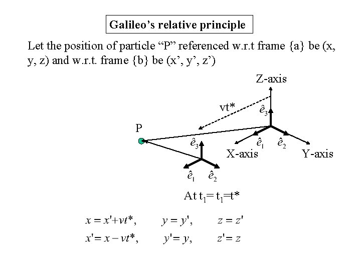 Galileo’s relative principle Let the position of particle “P” referenced w. r. t frame