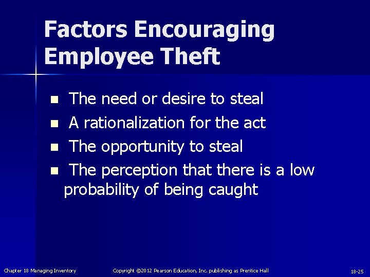 Factors Encouraging Employee Theft The need or desire to steal n A rationalization for