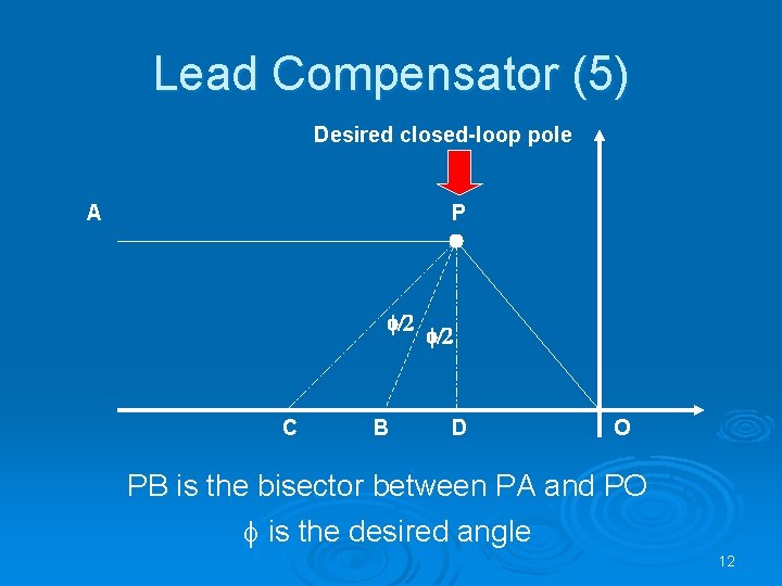 Lead Compensator (5) Desired closed-loop pole A P /2 C B /2 D O