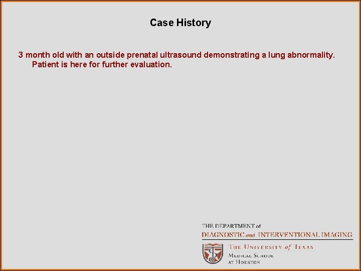 Case History 3 month old with an outside prenatal ultrasound demonstrating a lung abnormality.