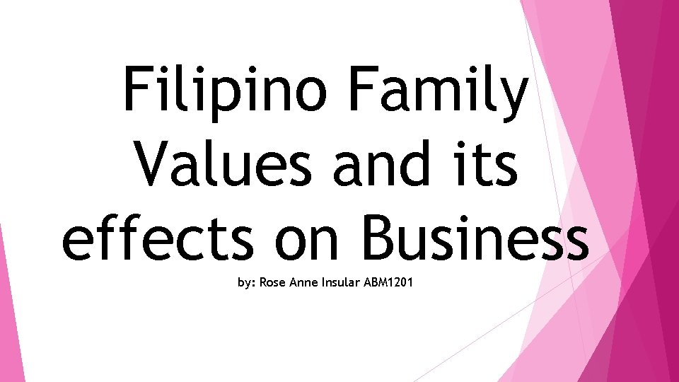 Filipino Family Values and its effects on Business by: Rose Anne Insular ABM 1201