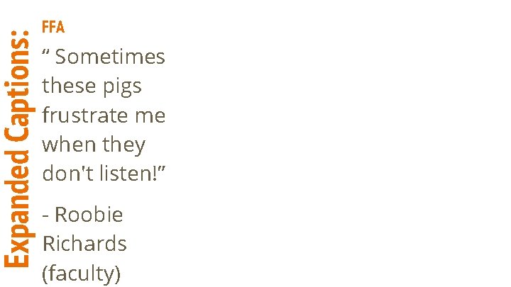Expanded Captions: FFA “ Sometimes these pigs frustrate me when they don't listen!” -