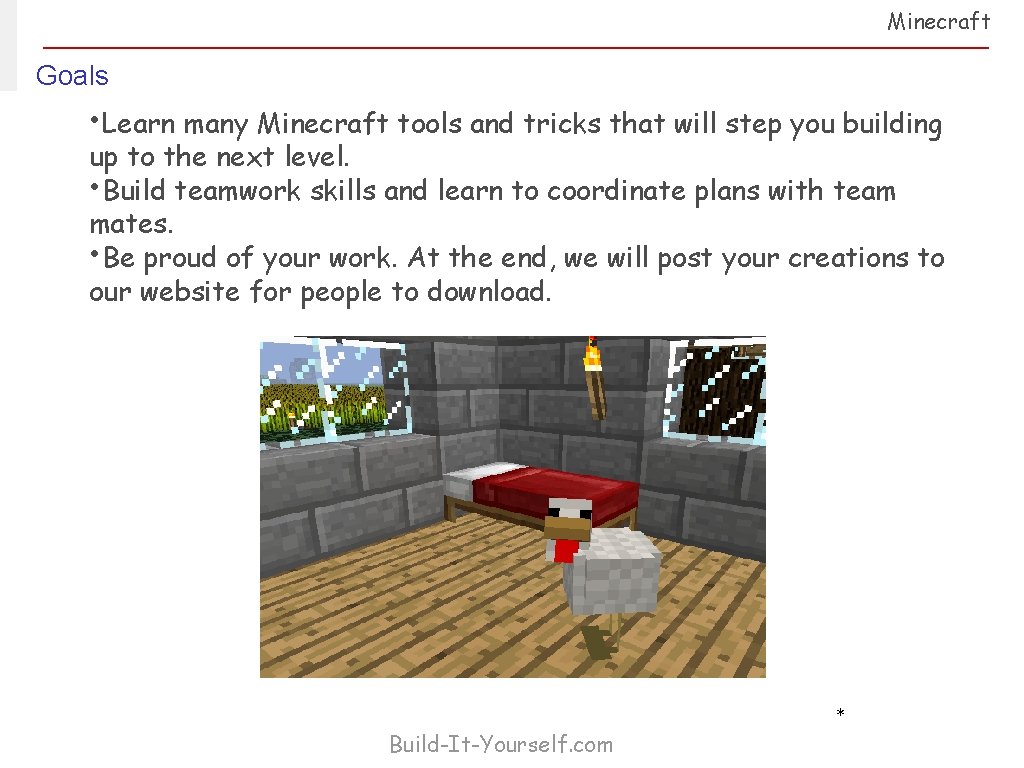 Minecraft Goals • Learn many Minecraft tools and tricks that will step you building