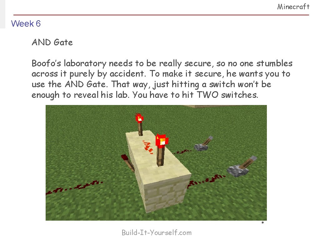 Minecraft Week 6 AND Gate Boofo’s laboratory needs to be really secure, so no