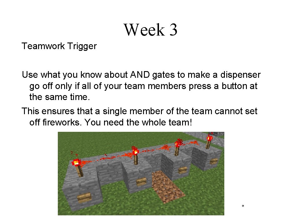 Week 3 Teamwork Trigger Use what you know about AND gates to make a