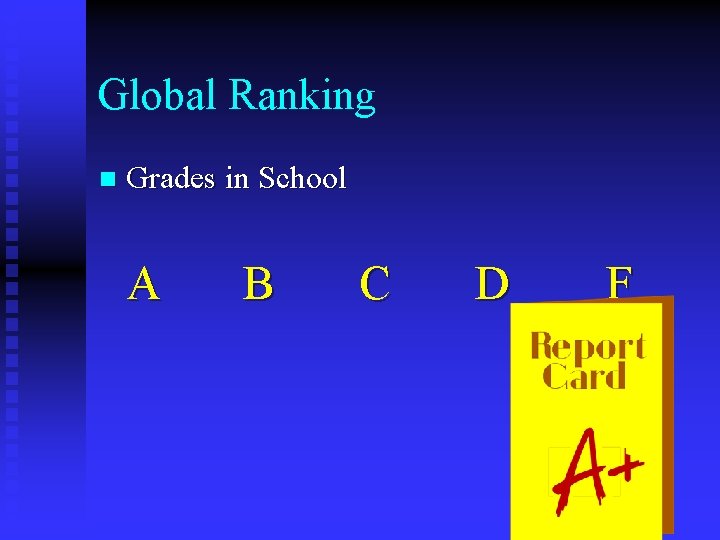 Global Ranking n Grades in School A B C D F 