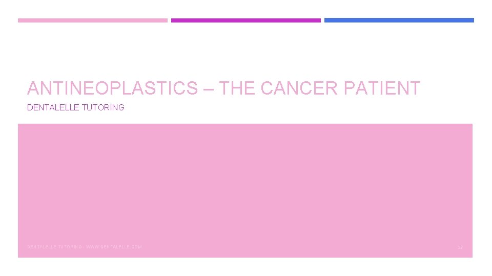 ANTINEOPLASTICS – THE CANCER PATIENT DENTALELLE TUTORING WWW. DENTALELLE. COM 27 