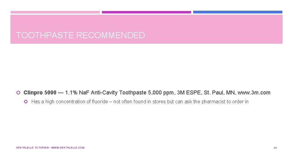 TOOTHPASTE RECOMMENDED Clinpro 5000 — 1. 1% Na. F Anti Cavity Toothpaste 5, 000