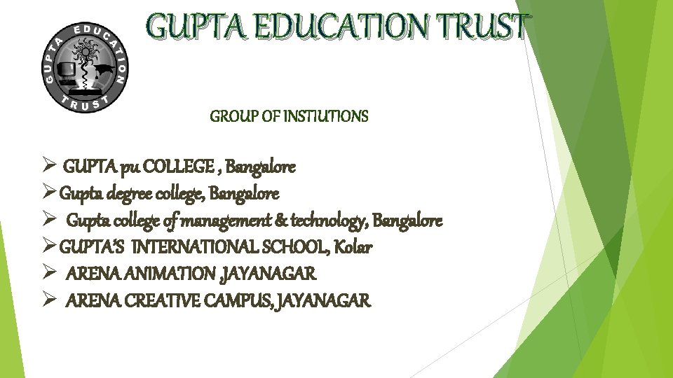 GUPTA EDUCATION TRUST GROUP OF INSTIUTIONS Ø GUPTA pu COLLEGE , Bangalore ØGupta degree GUPTA EDUCATION TRUST GROUP OF INSTIUTIONS Ø GUPTA pu COLLEGE , Bangalore ØGupta degree